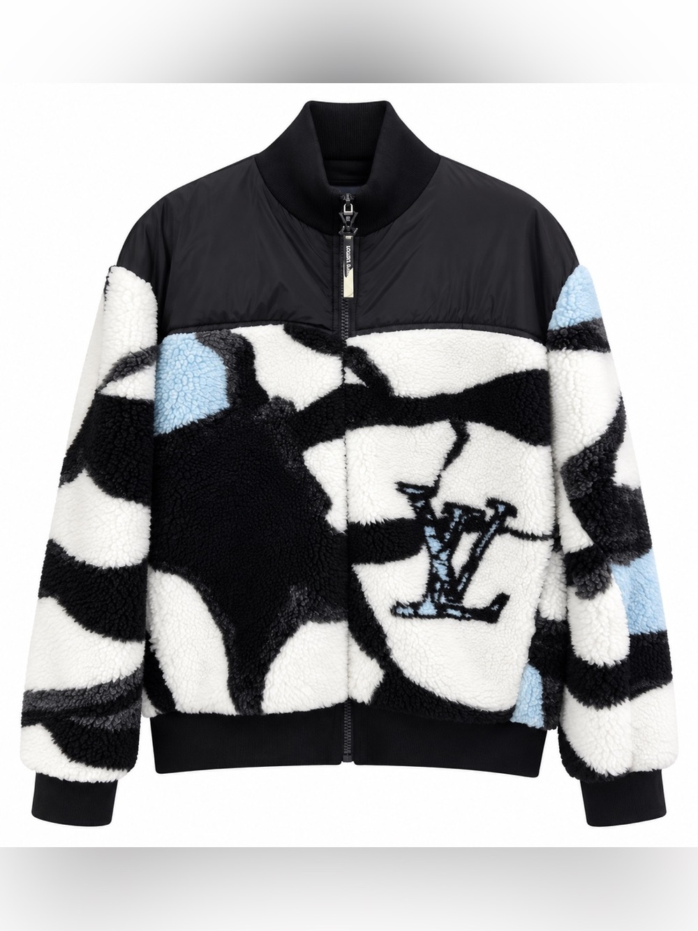 Louis Vuitton Black, White & Light Blue Kids' Shearling Logo Bomber